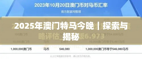 2025年澳門(mén)特馬今晚｜探索與揭秘