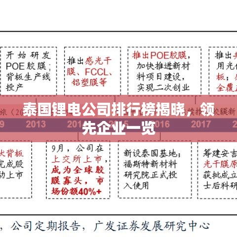 泰國(guó)鋰電公司排行榜揭曉，領(lǐng)先企業(yè)一覽