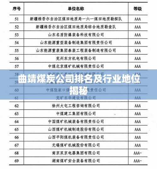 曲靖煤炭公司排名及行業(yè)地位揭秘