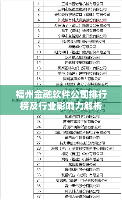 福州金融軟件公司排行榜及行業(yè)影響力解析