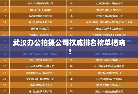 武漢辦公拍攝公司權威排名榜單揭曉！